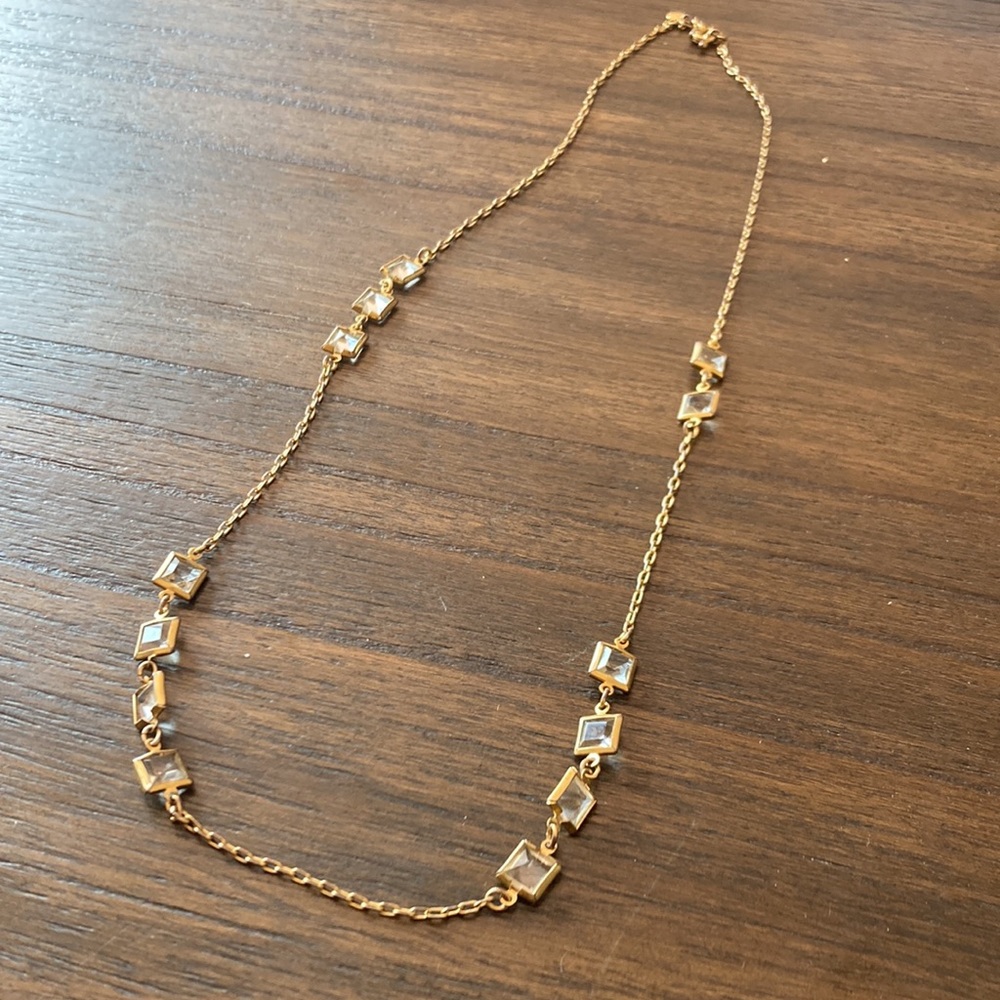 J crew clear square crystal gold tone necklace - Picture 3 of 9